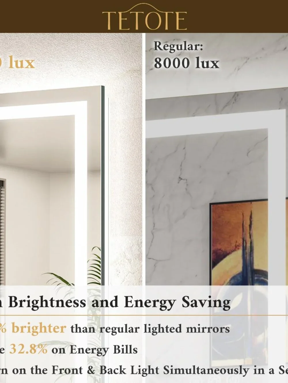 TETOTE LED Bathroom Mirror 24x30 Inch Lighted Vanity Mirror Frontlit Backlit